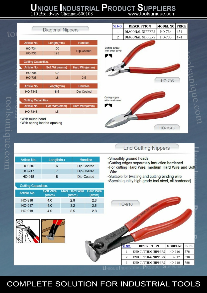 HERO HANDTOOLS DIAGONAL & END CUTTING NIPPLES CHENNAI