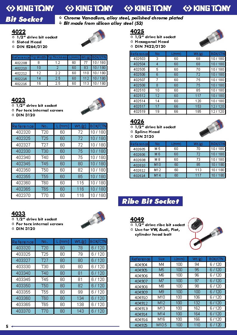 KING TONY Bit socket, Ribe Bit Socket chennai