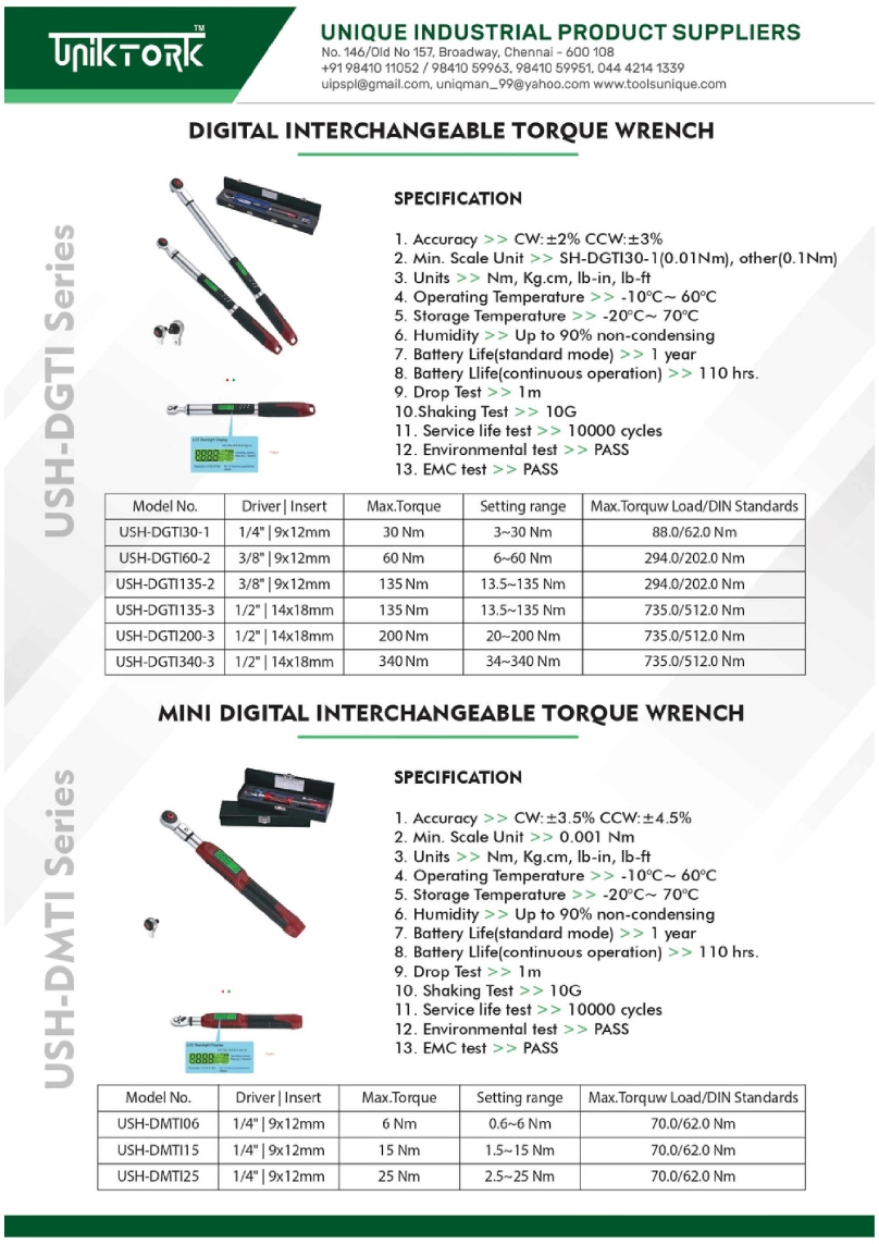 UNIKTORK HANDTOOL:DIGITAL INTERCHANGAEBLE TORQUE WRENCH CHENNAI  