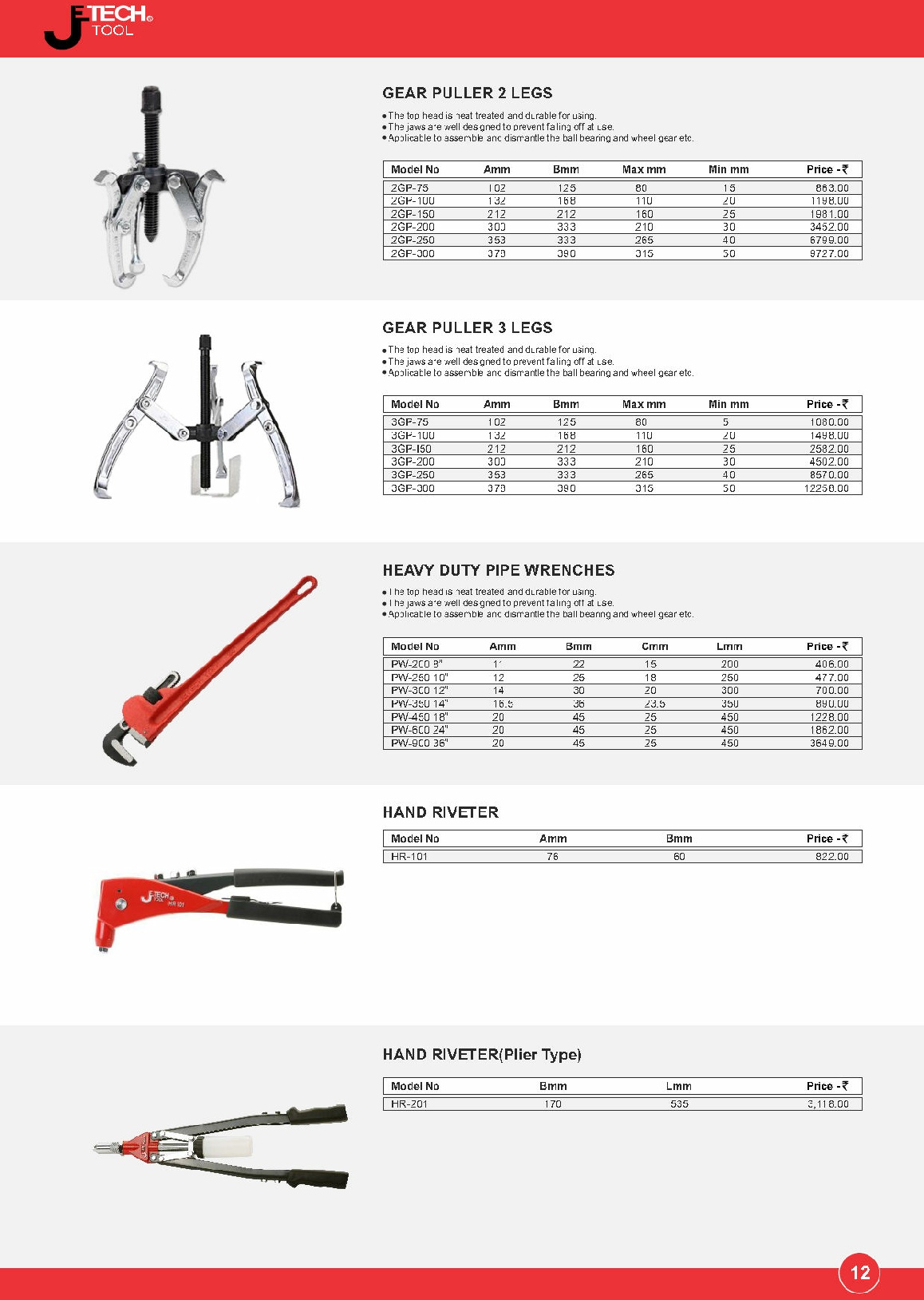 gear puller, heavy duty pipe wrench,hand riveter, chennai